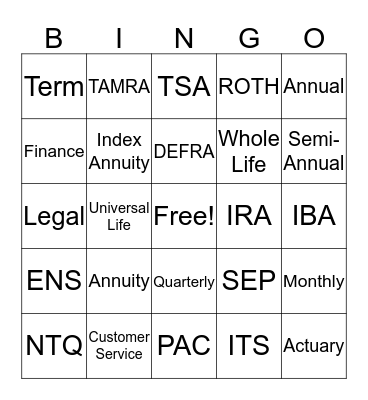 Beneficial Life Bingo Card