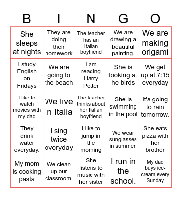 ENGLISH BINGO Card