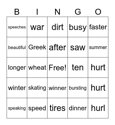 SIPPS BINGO Lesson 34 Bingo Card