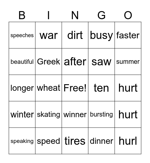 SIPPS BINGO Lesson 34 Bingo Card