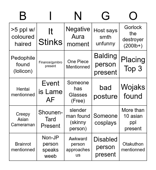 Anime Bingo Card