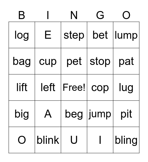 Word Bingo Card