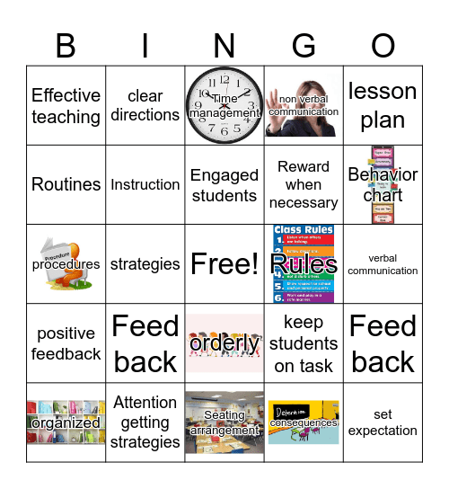 classroom management Bingo Card