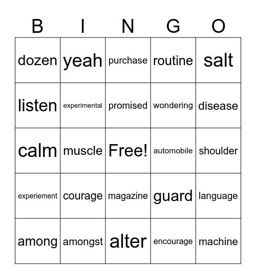 step 10 HFW Bingo Card