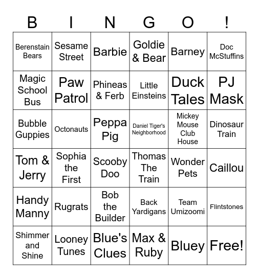 Cartoon Theme Songs Bingo Card