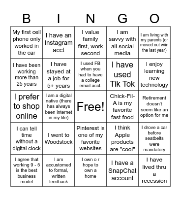 Multigenerational Bingo Card