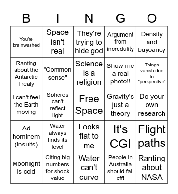 Flat Earth debate bingo card Bingo Card