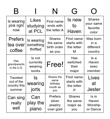 Untitled Bingo Card