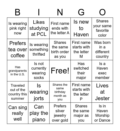 Untitled Bingo Card