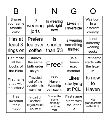 Untitled Bingo Card