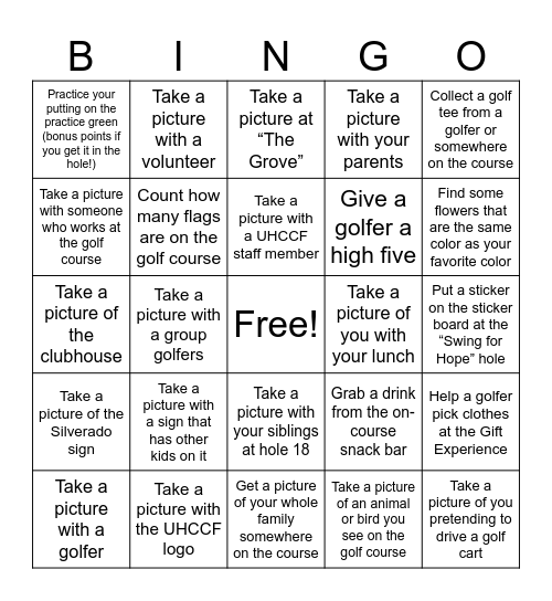 UHCCF California Golf & Wine BINGO Card