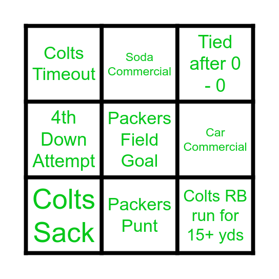 GO PACK GO Bingo Card