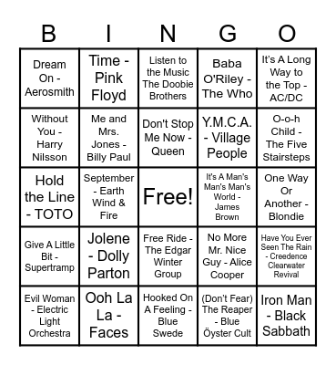 70's Hits! Bingo Card