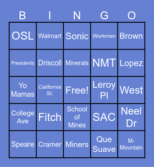 NMT BINGO! Bingo Card