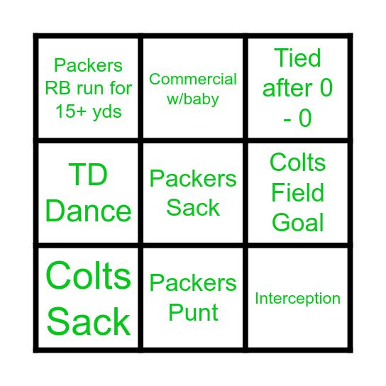 GO PACK GO Bingo Card