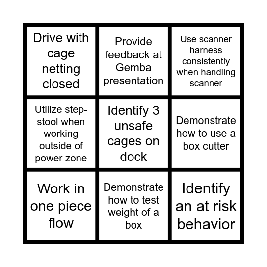 POP-UP SAFETY BINGO Card