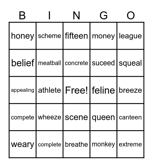 Long E Bingo Card