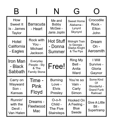 70's Hits! Bingo Card
