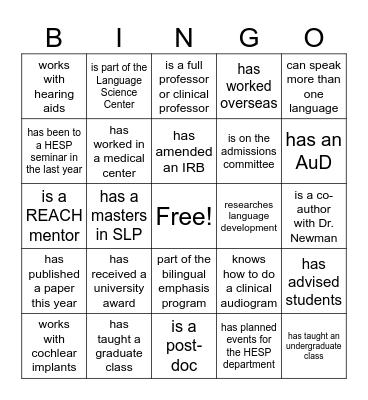 HESP Bingo Card