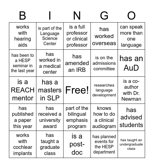 HESP Bingo Card