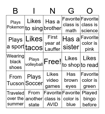 Find Someone: Bingo Card