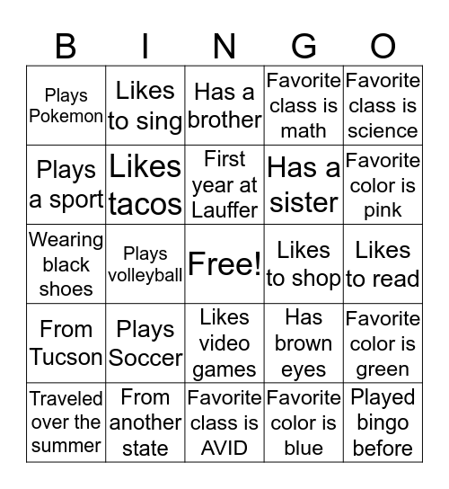 Find Someone: Bingo Card