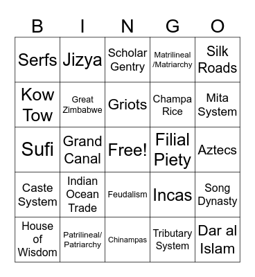 Period 1 Vocab Bingo Card