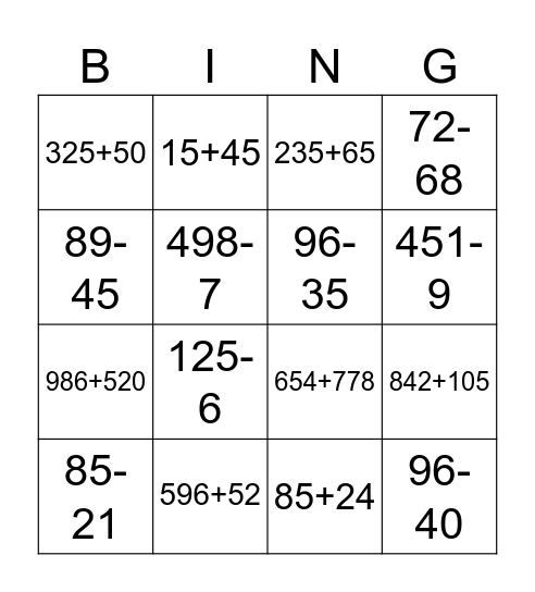 Math Bingo Card