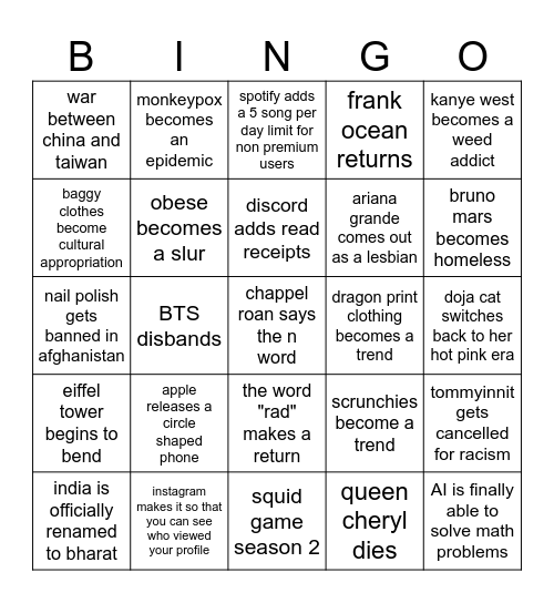 2025 bingo card Bingo Card