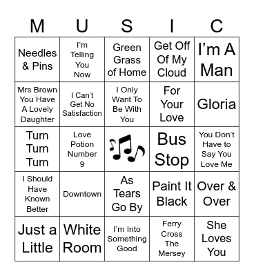 British Invasion Bingo Card