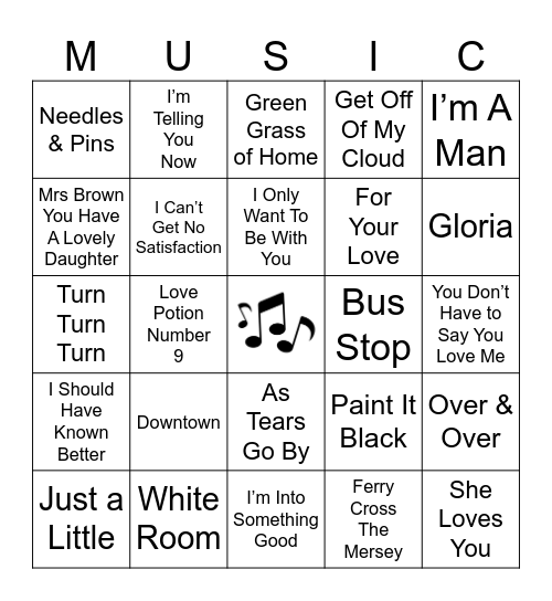 British Invasion Bingo Card