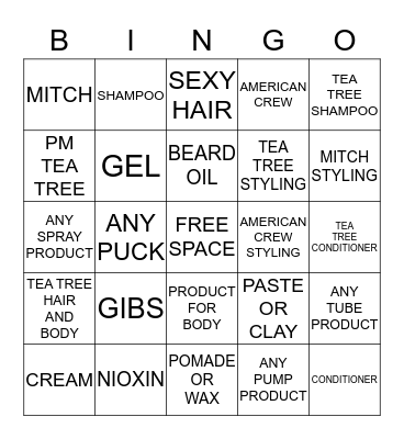 PRODUCT BINGO Card