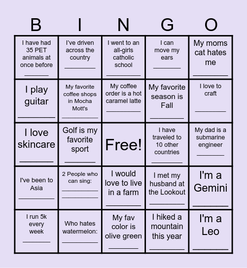 Human Bingo Card