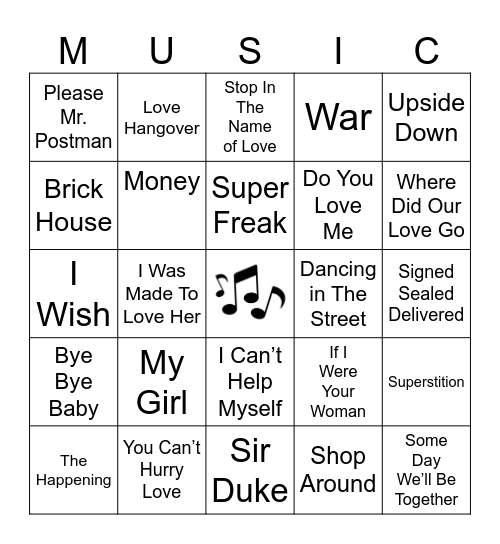 Motown Bingo Card