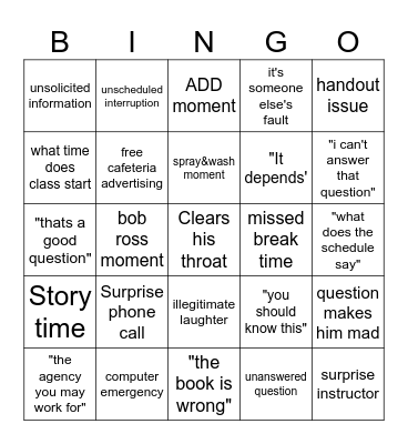 9-13 though 9-20 Bingo Card