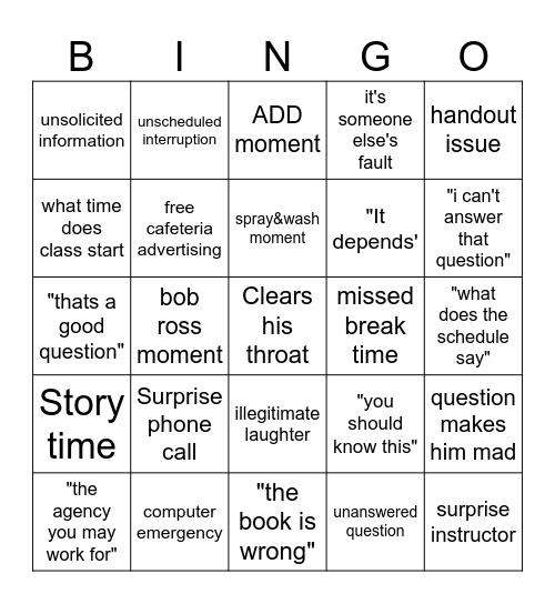 9-13 though 9-20 Bingo Card