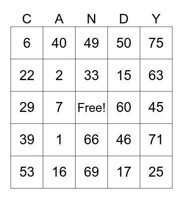 CANDY CORN Bingo Card