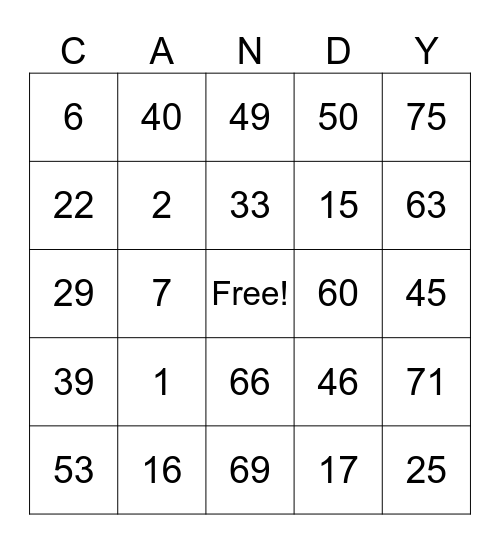 CANDY CORN Bingo Card