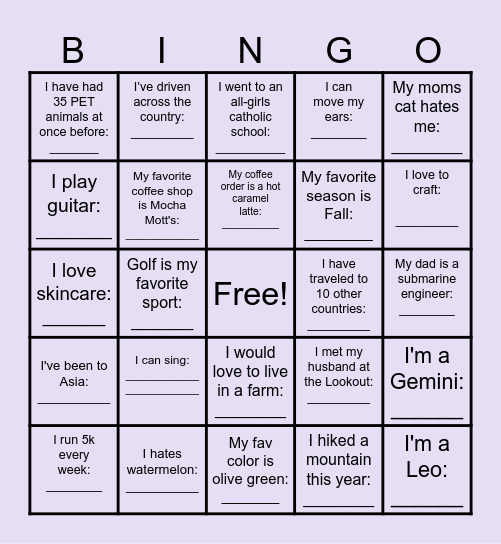 Human Bingo Card