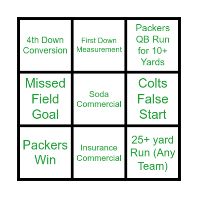 GO PACK GO Bingo Card