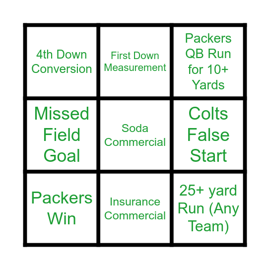 GO PACK GO Bingo Card