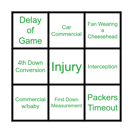 GO PACK GO Bingo Card