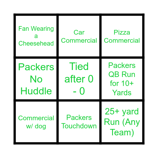 GO PACK GO Bingo Card