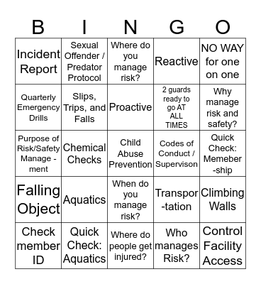 Risk and Safety Management Bingo Card