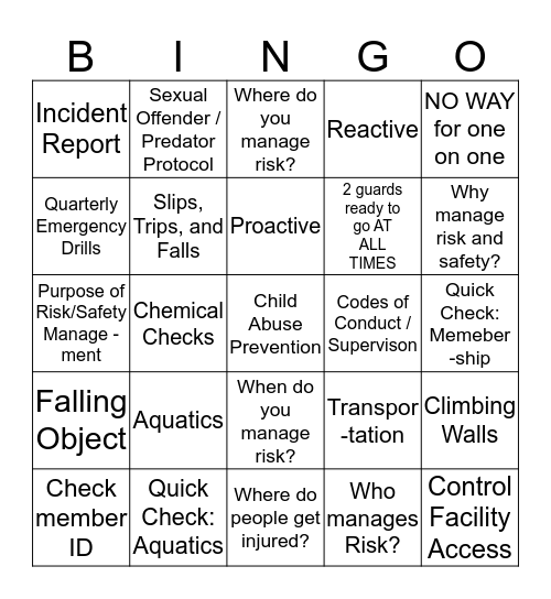 Risk and Safety Management Bingo Card