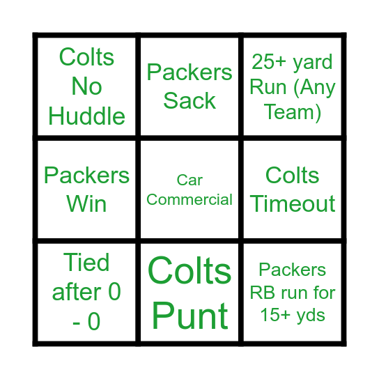 GO PACK GO Bingo Card