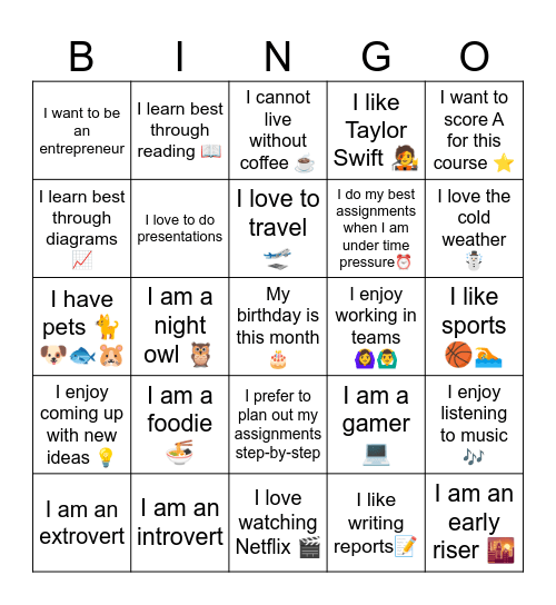 Mark all the squares that describe you 😊 Bingo Card