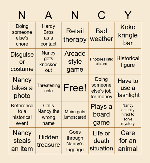 Meiru's Nancy Drew Bingo! Bingo Card