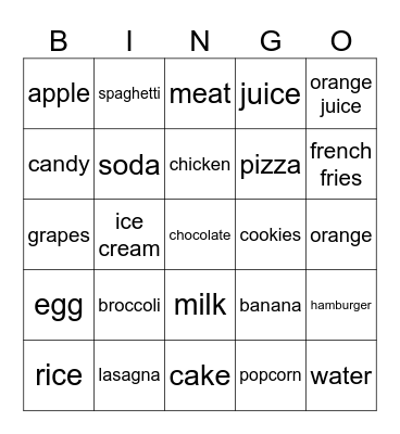 FOOD FOOD FOOD FOOD FOOD FOOD FOOD Bingo Card