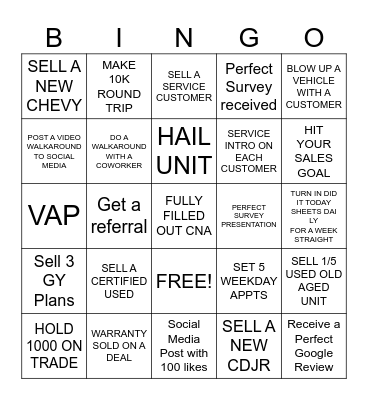 Top Dawg Bingo Card